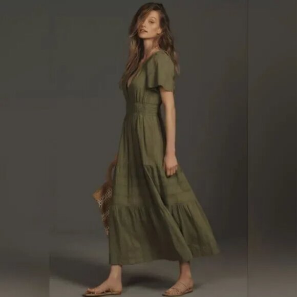 Anthropologie The Somerset Maxi Dress In Moss Petitie - Picture 2 of 14